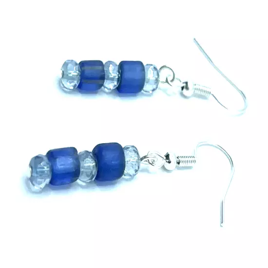 Brighton Deja Vu Blue Beads & Silver Embellishment Custom Earrings