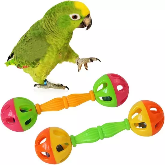 2Pcs Multi-Color Parrot Toy Rattle Birds Fun Exercise Plastic Double-Headed Bell