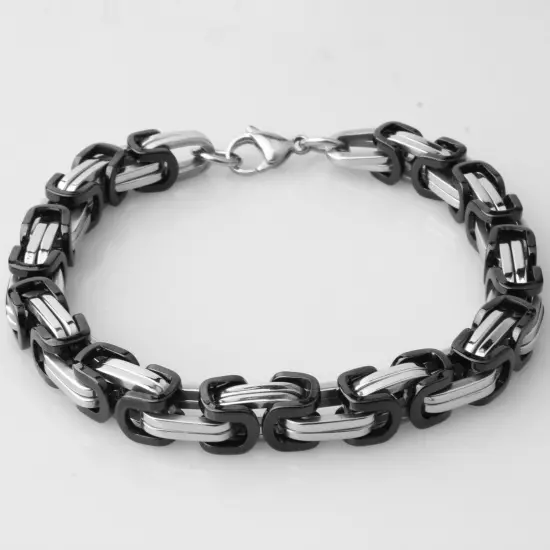 4/6/8mm Mens Womens Silver Gold Black Stainless Steel Byzantine Chain Bracelet