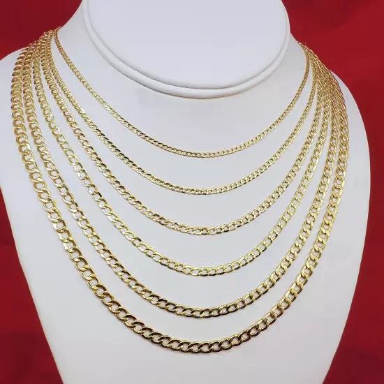 10K Solid Yellow Gold 2mm-7.5mm Curb Cuban Chain Link Necklace Bracelet 7"-30"