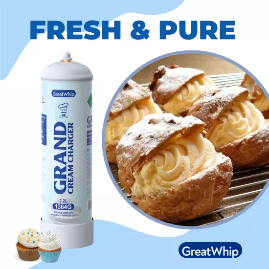 Whipped Cream Charger 2.2L X 2 Tank 1364g GreatWhip Cannister Ultra Pure Grand