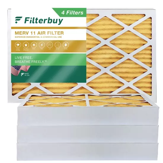 Filterbuy 16x25x4 Pleated Air Filters, Replacement for HVAC AC Furnace (MERV 11)