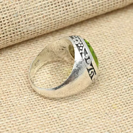 Beautiful Peridot Ring Statement Solid 925 Sterling Silver Handmade Ring QA-07