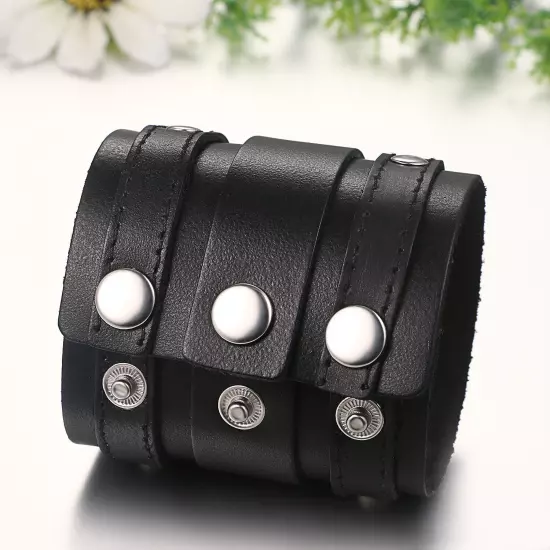 Men's Punk Rocker Biker Gothic Heavy Wide Leather Straps Wristband Cuff Bracelet