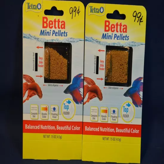 2 PKS TETRA BETTA MINI PELLETS,FLOATING TOP FEEDER,0.15 OZ EACH,SEALED,NEW