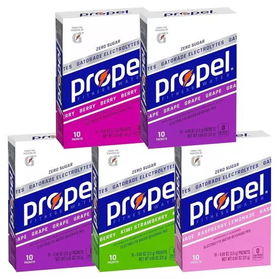 Propel Powder Packets 4 Flavor Variety Pack With Electrolytes Vitamins and No...