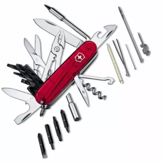 Victorinox CYBERTOOL 34 RUBY / Swiss Army Knife W/ Black Leather Clip Pouch