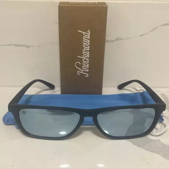 Knockaround Sunglasses Fast Lanes Matte Black / Sky Blue Polarized 400 UV NIB FS