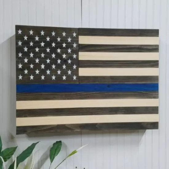 THIN BLUE LINE USA FLAG GUN CONCEALMENT CABINET SECRET HIDDEN STORAGE RACK CASE 