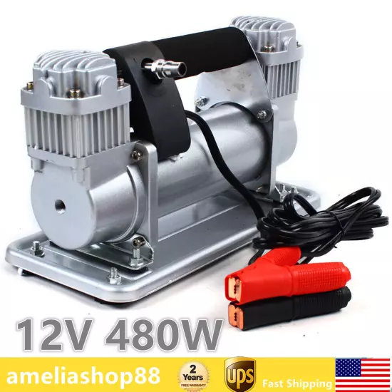 Portable Air Pump Compressor Auto Tire Inflator Double Cylinder 150 PSI 12V