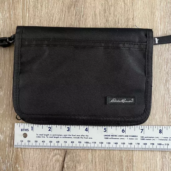 Eddie Bauer Black Connect Travel Wallet Zip Closure Strap