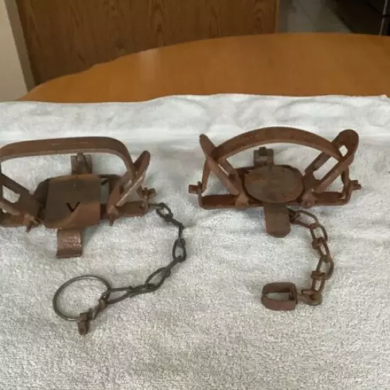 Mixed Pair of Antique Victor Double Spring #3 animal traps