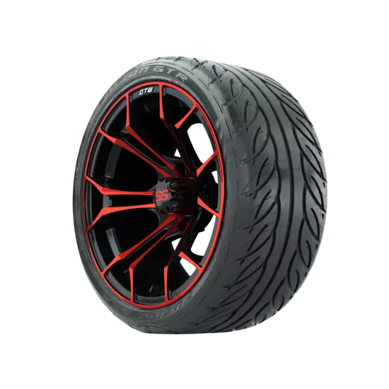 Set of 4 GTW 15" Spyder Red/Black Golf Cart Wheels on 22" Fusion Street Tires