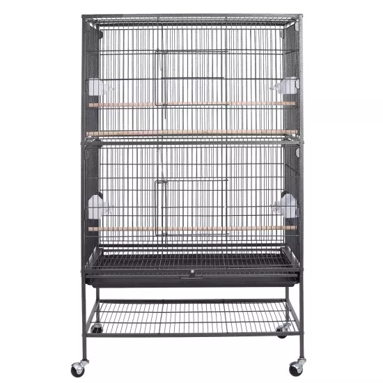 52" Large Space Parrot Bird Cage Metal Frame with Casters and Removable Sand Tra