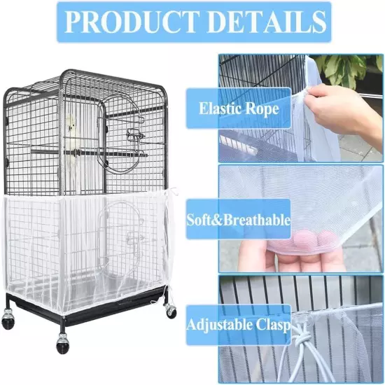 Extra Large Bird Cage Seed Catcher Guard Universal Birdcage Cover Nylon Mesh Net