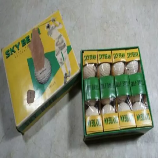 Vintage 1950's Sky Beam Golf Balls 1 Dozen Full Box Japan Rare Steel Center 