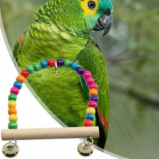 Natural Perch Parrot Swing Toy with Colorful Beads Encourage Bird's Playfulness