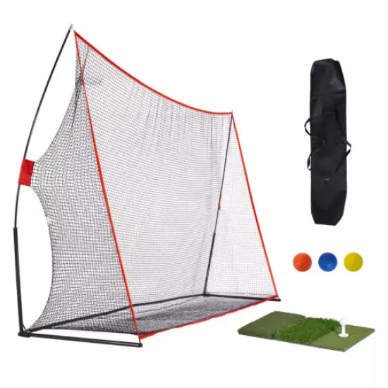 Golf Hitting Net Training Aids Practice Cage Set 10x7' w/ 4 Balls,Mat,Carry Bag