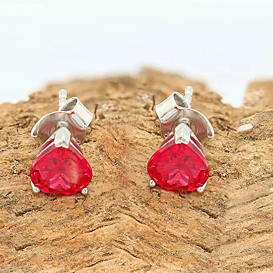 2Ct Heart Simulated Ruby Stud Earrings 14K White Gold Plated Gift For Women's