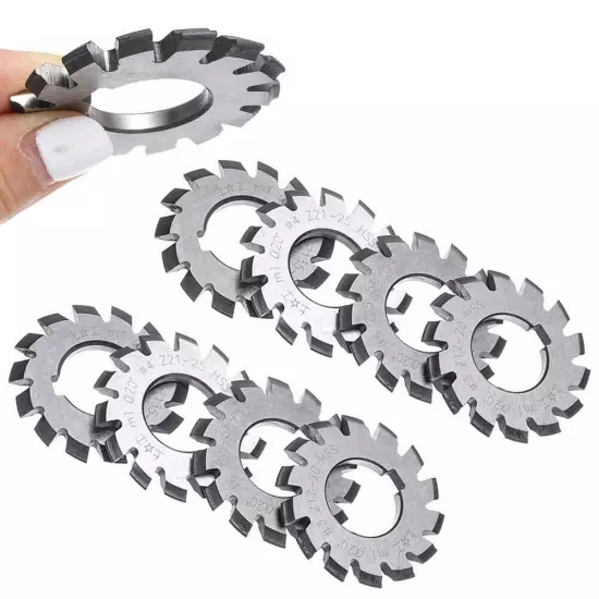 8pcs HSS M1-Diameter 22mm PA20° 20 Degree #1-8 Involute Gear Cutters-Set New