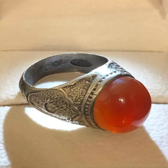 Agate Ring Men Silver 925,Yemen,Aqeeq,,Rare,Royal,Luxuryخاتم عقيق يمني كبدي فحل