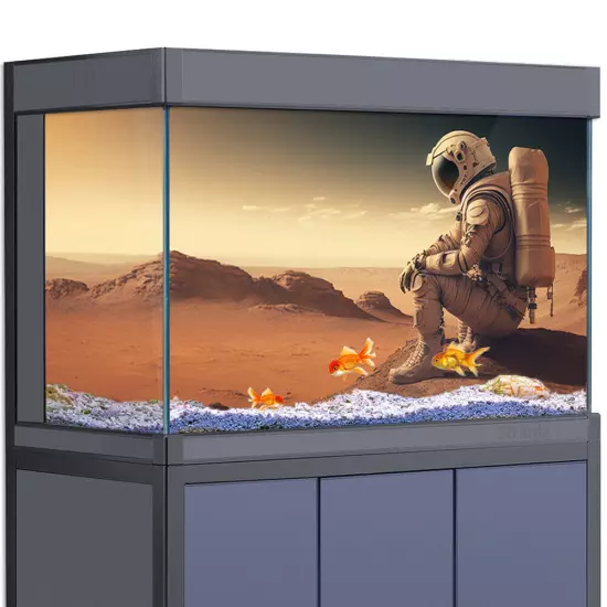 Aquarium Décor Background Sticker, Mars Astronauts Fish Tank Poster