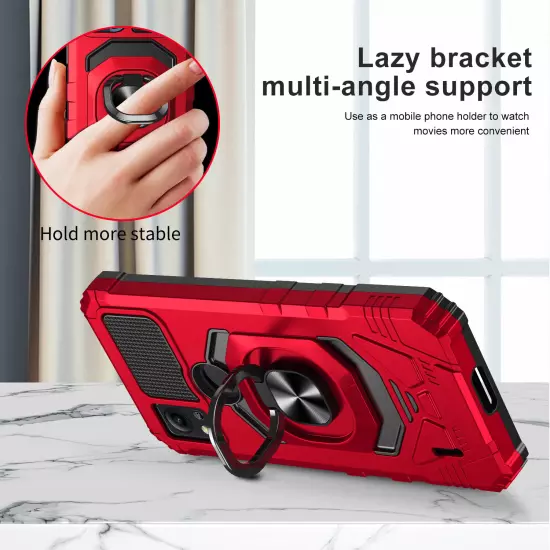 For Cricket Icon 5/Motivate 4 Case Shockproof Ring Phone Cover w/ Tempered Glass