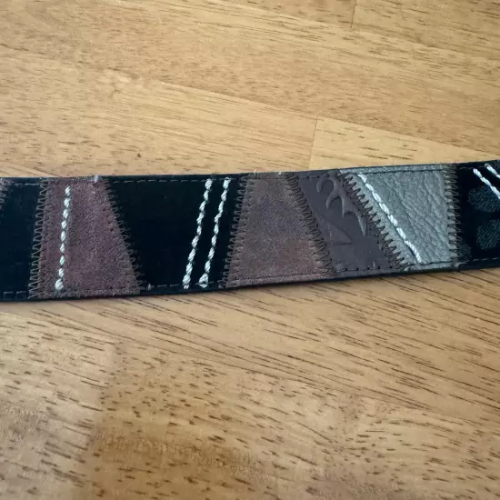 Fossil Patchwork Leather Statement Belt Black Brown Gray Size Medium Boho Silver