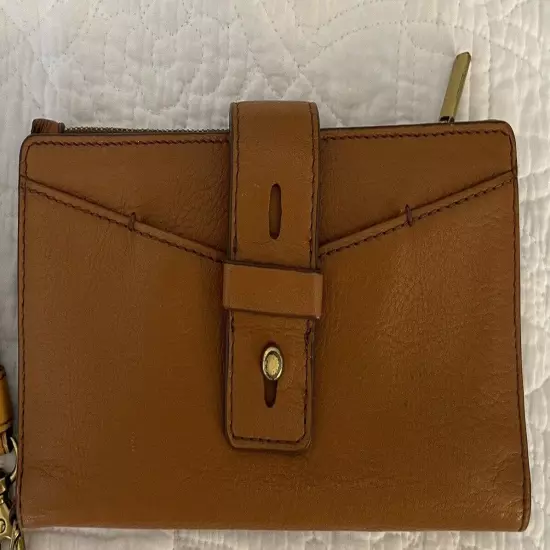 FOSSIL Brown Leather Bifold Long Wallet w/ Detachable Wristlet Strap