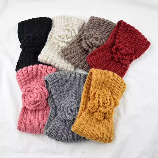 Women's Camellia Knitted Headband Stretch Hair band Head Wrap Soft Ear Warmers