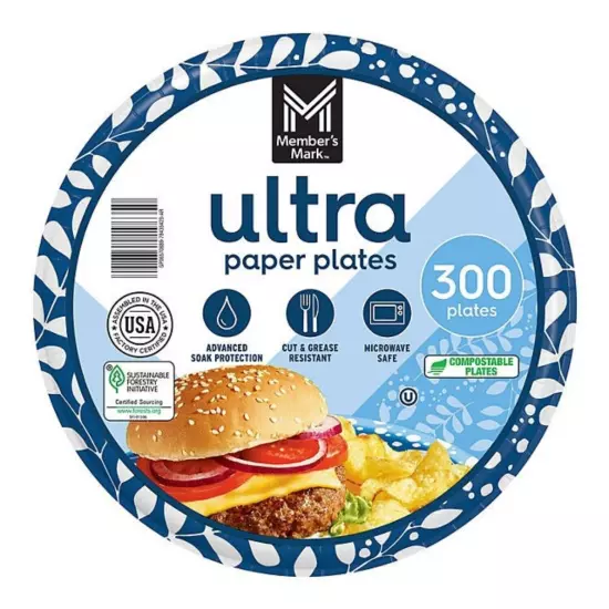 Member's Mark Ultra Lunch Paper Plates, 300 Count | 8.5"