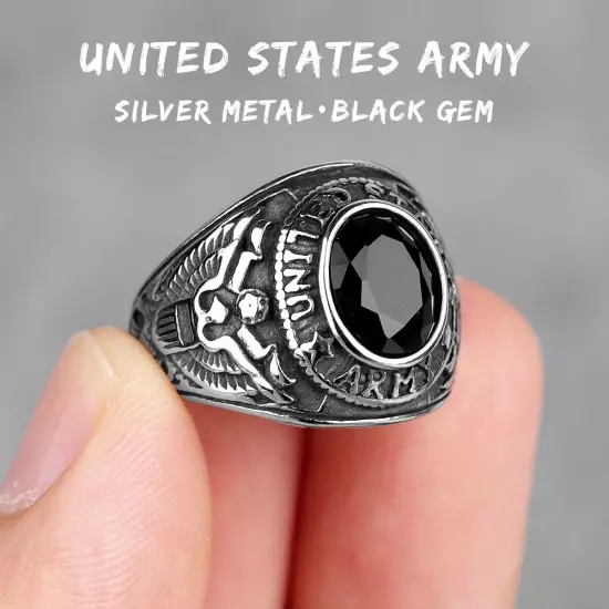 Stainless Steel Men Rings Rhinestone United States Army Eagle Gemstone jewelry