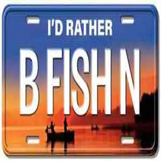 I'd Rather Be Fishing Outdoors Lake Bass License Plate Metal Sign, 12 x 6 Inches