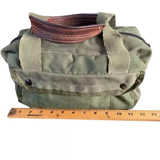 Vintage Shell Bag Canvas Leather Green Travel Small Duffle Hunting Gear EDC