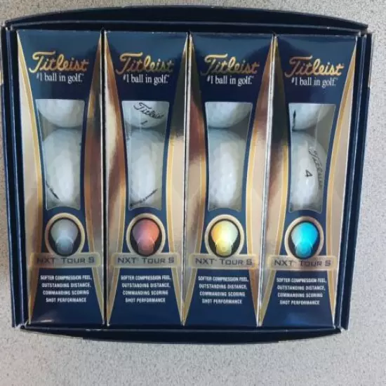 12 Titleist NXT Tour S Golf Balls 3-Pack Sleeve (4 Sleeves) in Box. 1 Dozen 