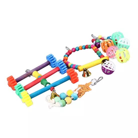 Bird Toy Set Colorful Climbing Chewing Swing Bell String Ball Parrot Cage Toys