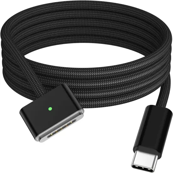 140W USB C to Magnetic 3 Cable (Black Nylon Braided 2M), Compatible for Macbook 