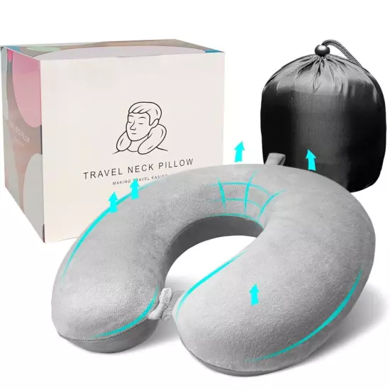 Neck Pillow for Airplane Travel, 100% Pure Memory Foam Travel Neck Pillow