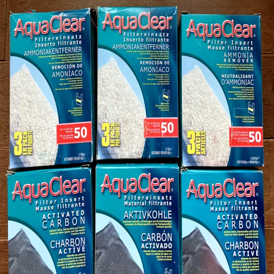 AquaClear 50/200 - 3 pk's Foam, Carbon, & Ammonia. 6 x 3pks new, 3 x 3pks open