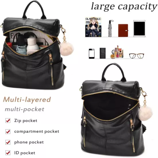 Leather Travel Backpack Purse for Women