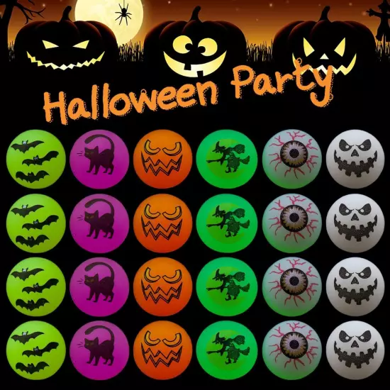 FINGOOO 24Pcs Halloween Bouncy Balls,Glow in The Dark Bouncing Balls Black 