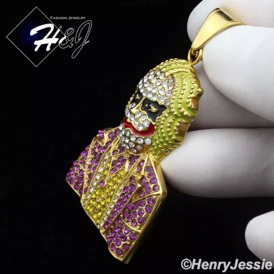 MEN's Stainless Steel Icy Bling CZ Gold Plated Hip Hop Joker Pendant*GP139