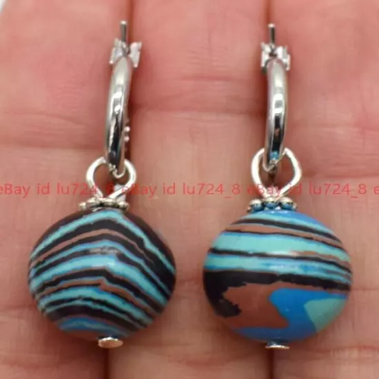 8/10/12mm Natural Multicolor Gemstone Round Beads Silver Leverback Earrings