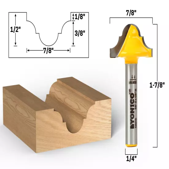 3/16" Radius Double Roman Ogee Groove Router Bit - 1/4" Shank - Yonico 13021q