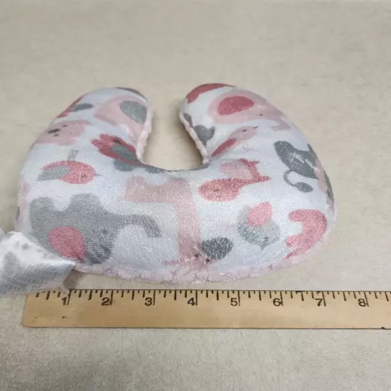 Baby/Toddler Pink Gray Farm Animals Soft Travel Neck Pillow 8" Long 7" Wide EUC