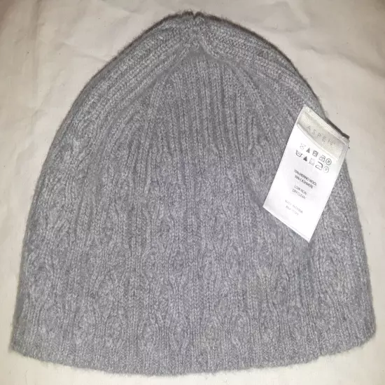 Aspen gray cable-knit 70% merino wool, 30% cashmere beanie womens one-size