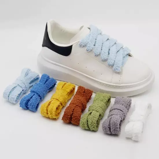 Flat Shoelace Fluffy Shoelaces 1.5CM Width Plush Rope Shoe Laces for Shoes Casu