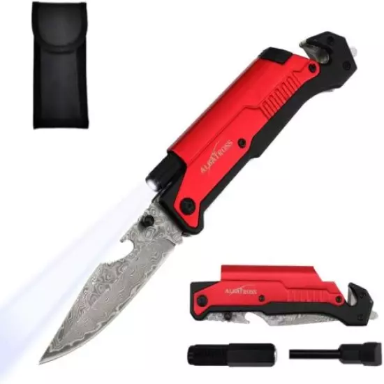 ALBATROSS 6-in-1 Damascus MultiFunction Emergency Survival Tactical Pocket Knife