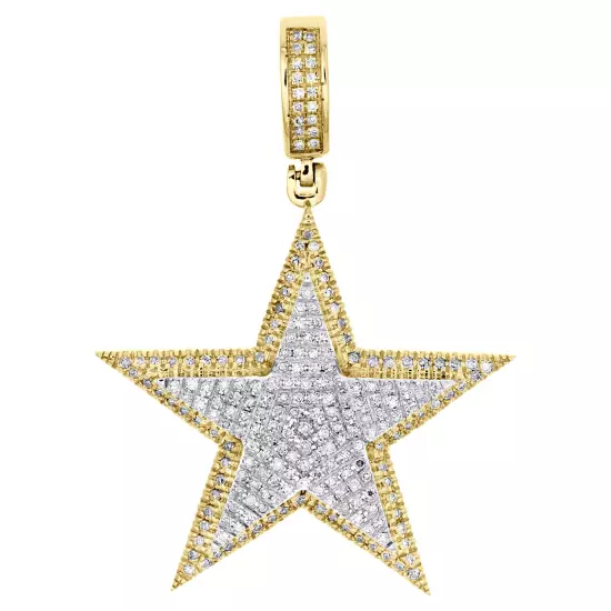 10K Yellow Gold Round Diamond 5 Point Star Pendant 1.50" Pentagram Charm 1/2 CT.