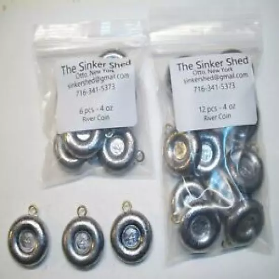 4 oz river coin sinkers /decoy weight - quantity of 6/12/25/50/100 FREE SHIPPING